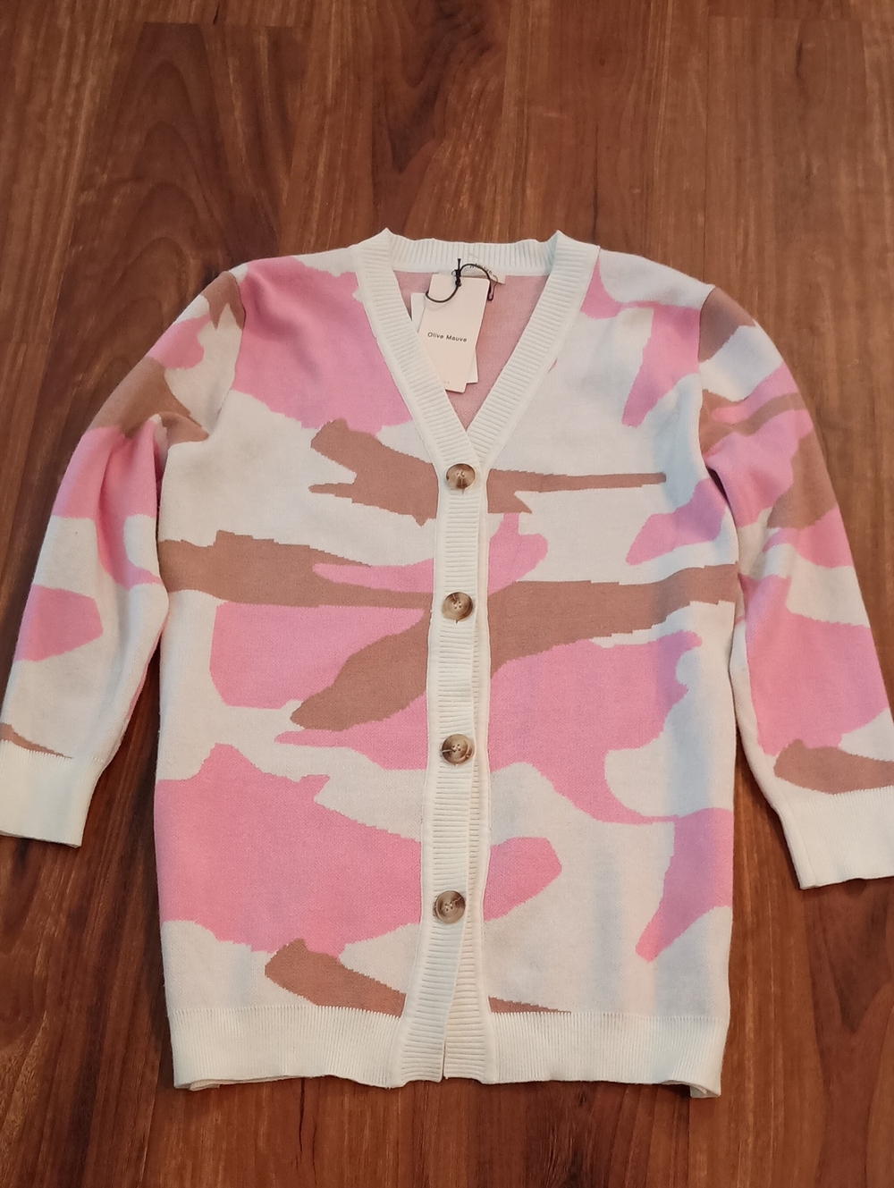 Olive Mauve BrandPink Camo Button-Front Cardigan - Casual Knit